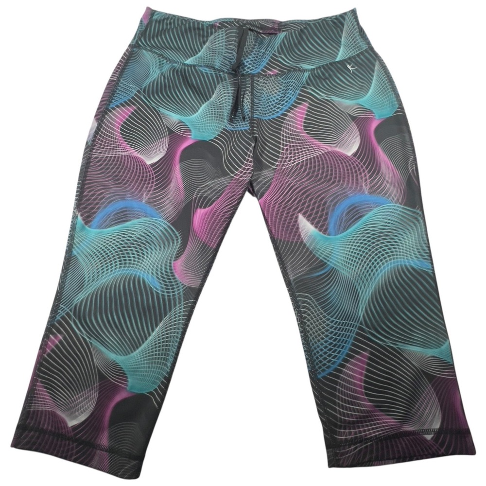 Danskin Now Dri-More Capris Leggings Large Drawstring Abstract‎ Print Yoga Gym